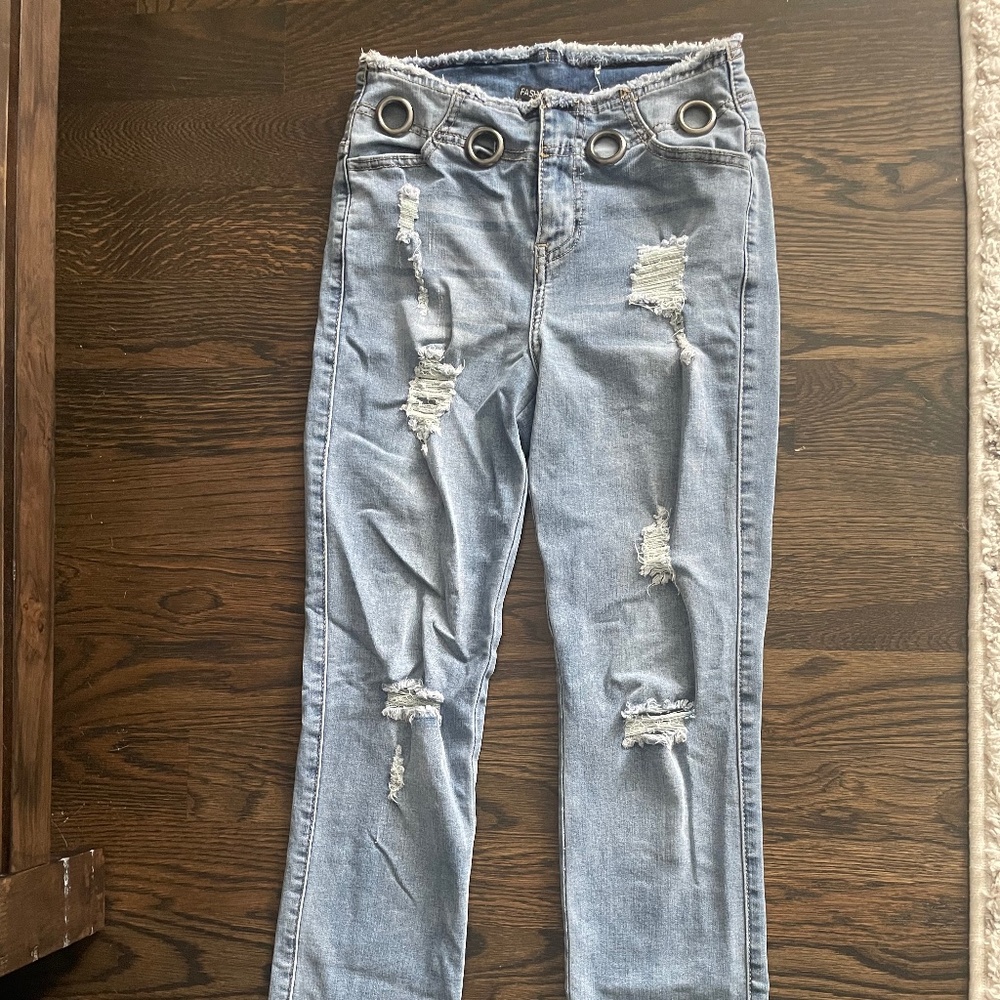 Ripped straight leg jeans